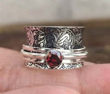 Garnet 925 Sterling Silver Wide Band Spinner Ring Handmade Ring All Size-q-07