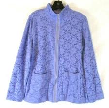 New Denim & Co. Lace Overlay Jacket Purple Small Zip Long Sleeve Women CBi17