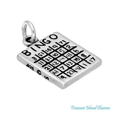 Bingo Card 2-Sided 925 Solid Sterling Silver Charm Pendant Game Night USA MADE