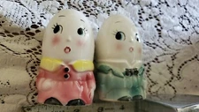 Fantastic Miniature antique EBrink Ceramics EGGHEADS  Egg Salt and Pepper shaker