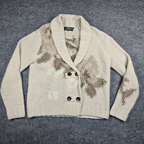 Pull Eddie Bauer Taille Large Blanc - Motif Fleuri D'automne - Occasion Très Bon état (cardigan)