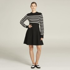 Eliza J LARGE Black White Striped Long Sleeve Sweater Holiday Dress NWT