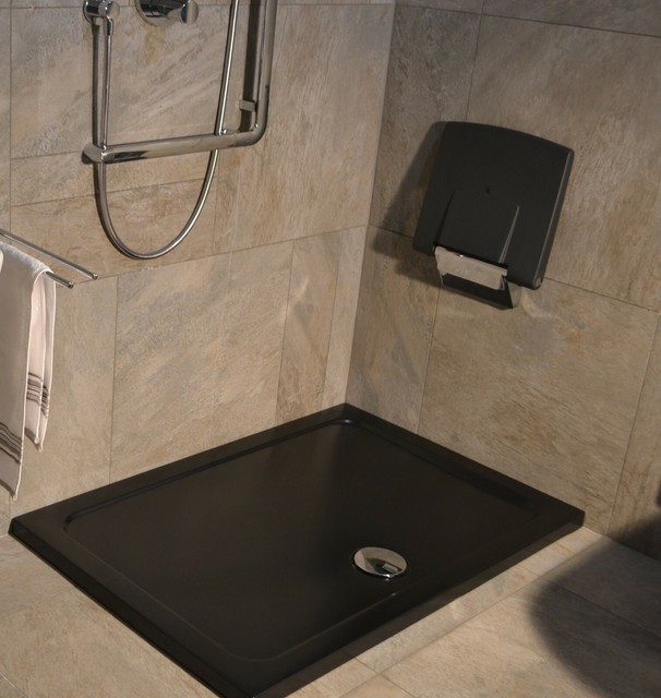 1600 X 800 Black Matt Rectangular Stone Slimline Shower Tray 35mm Inc