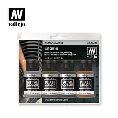 Vallejo Metal Color Set Engine 4 Pack of Colors for Painting Aircraft Engines
