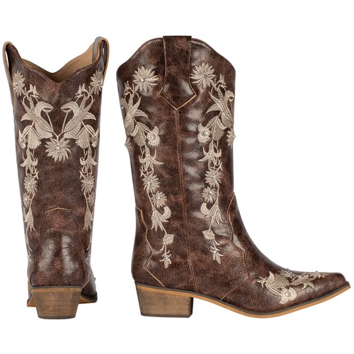 Short Cowboy Boots for Women Cowgirl Boots with Sparkly Embroidered Rhinestones - Picture 9 of 25