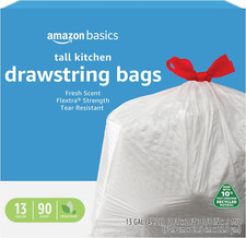 13 Gallon Flextra Strength Tall Kitchen Drawstring Trash Bags, Tear Resistant, 1