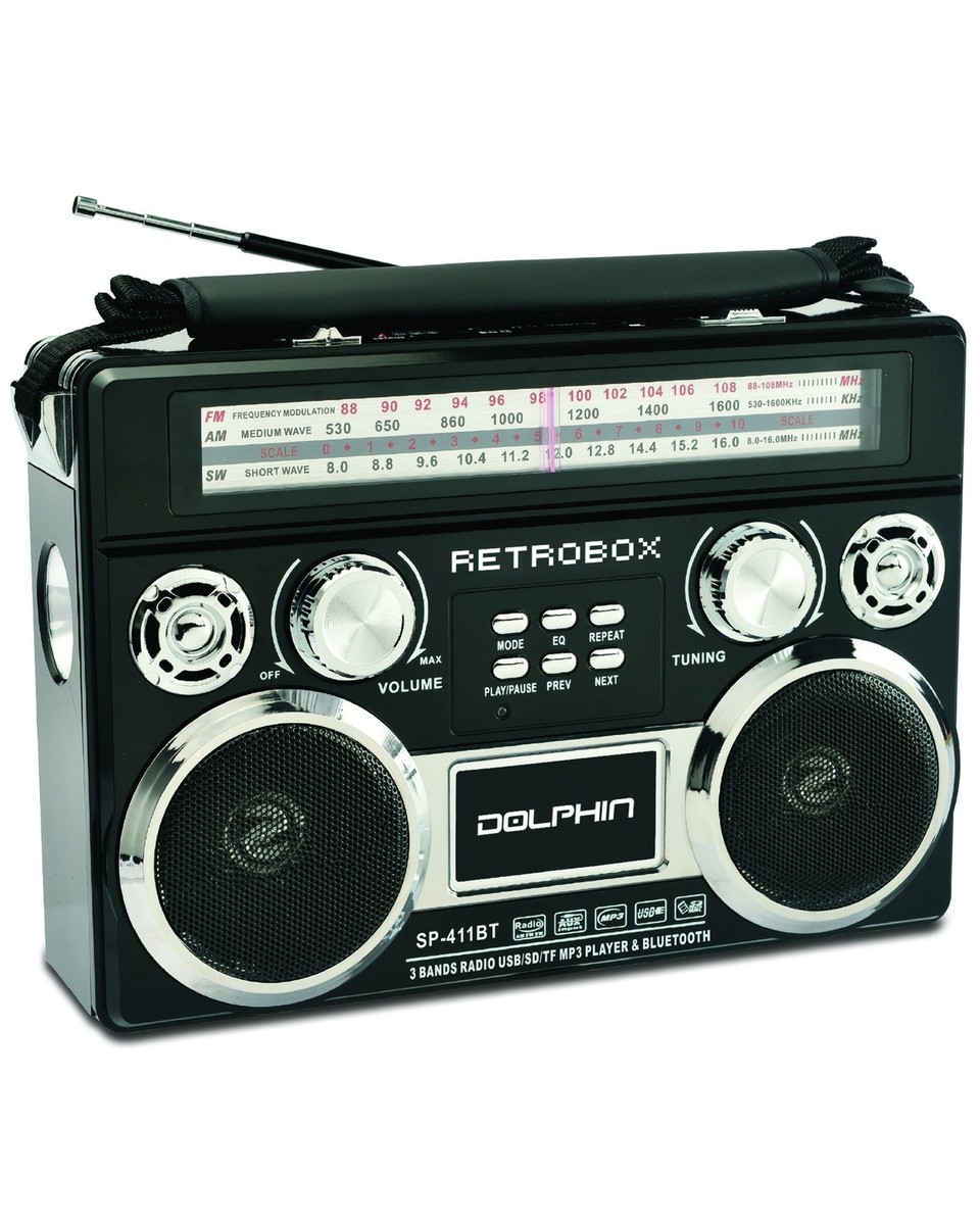 Dolphin SP-411BT RetroBox Portable Bluetooth AM/FM Radio & MP3