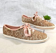 Keds For Kate Spade New York Glitter Rose Gold Lace-Up Sneaker Size 7