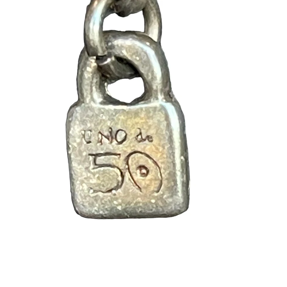 Collar Cadena Chapado en Plata Uno de 50 Gris/Cristales Transparentes Pesado 64 Gramos Firmado Foto 4 de 4