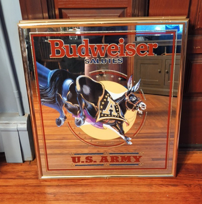 Vintage 1992 Budweiser Salutes US Army Donkey Mirror Sign 23.5” X