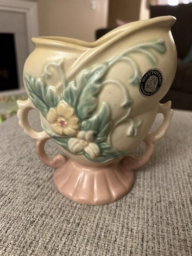 Vintage Hull Art Pottery Double Handled Vase W/ Org. Label Rare