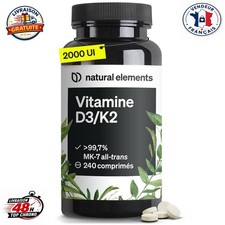 Vitamine D3 2000 UI + K2 MK-7 all-trans 99,7% 240 comprimés natural elements