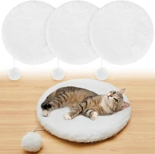 Abbylike 3 Pack 14" Round Cat Dog Bed Cushion Pad Mat Faux Rabbit 14", white 