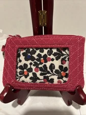 Vera Bradley Twirly Bird Pink Zip ID Case Mini Wallet Key Chain Change Purse