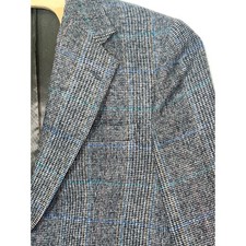 Grey Glen Plaid Blazer Mens 42L Stafford Sport Coat Tailored in USA Two Button