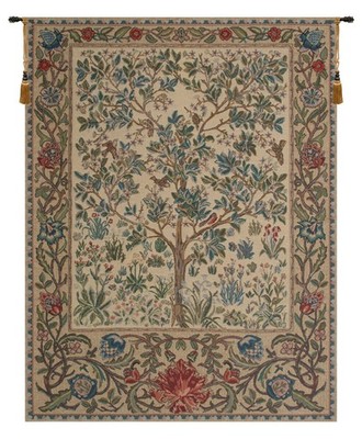 Tree of Life Beige Belgian Tapestry Wall Art William Morris Nature Decor