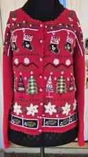 1990s CARLY ST CLAIR Ramie Cotton Knit Christmas Cardigan Sweater Size Large