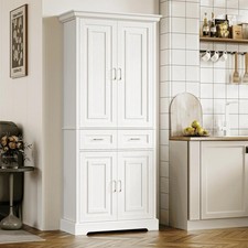 Modern 71" Kitchen Cupboard Pantry White Storage Cabinet W/ 4 Doors 2 Drawers