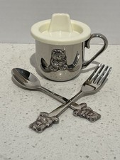 Vintage Silverplate Toddler Sippy Cup And Silverware Set