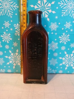 Authentic Antique Amber Bottle ''Father Johns Medicine'' Lowell Mass.