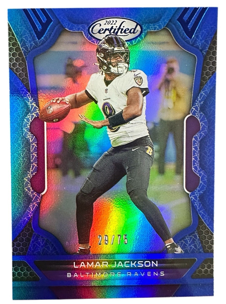 2022 Panini Certified - Lamar Jackson #6 Mirror Blue /75 Ravens SSP