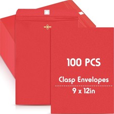 Geyee 100 Pcs 9 x 12 Inch Red Clasp Manilla Envelopes Mailing 9 x 12 Inch,