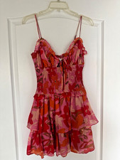 Astr The Label Orange Pink Smocked Ruffle Mini Dress size Small