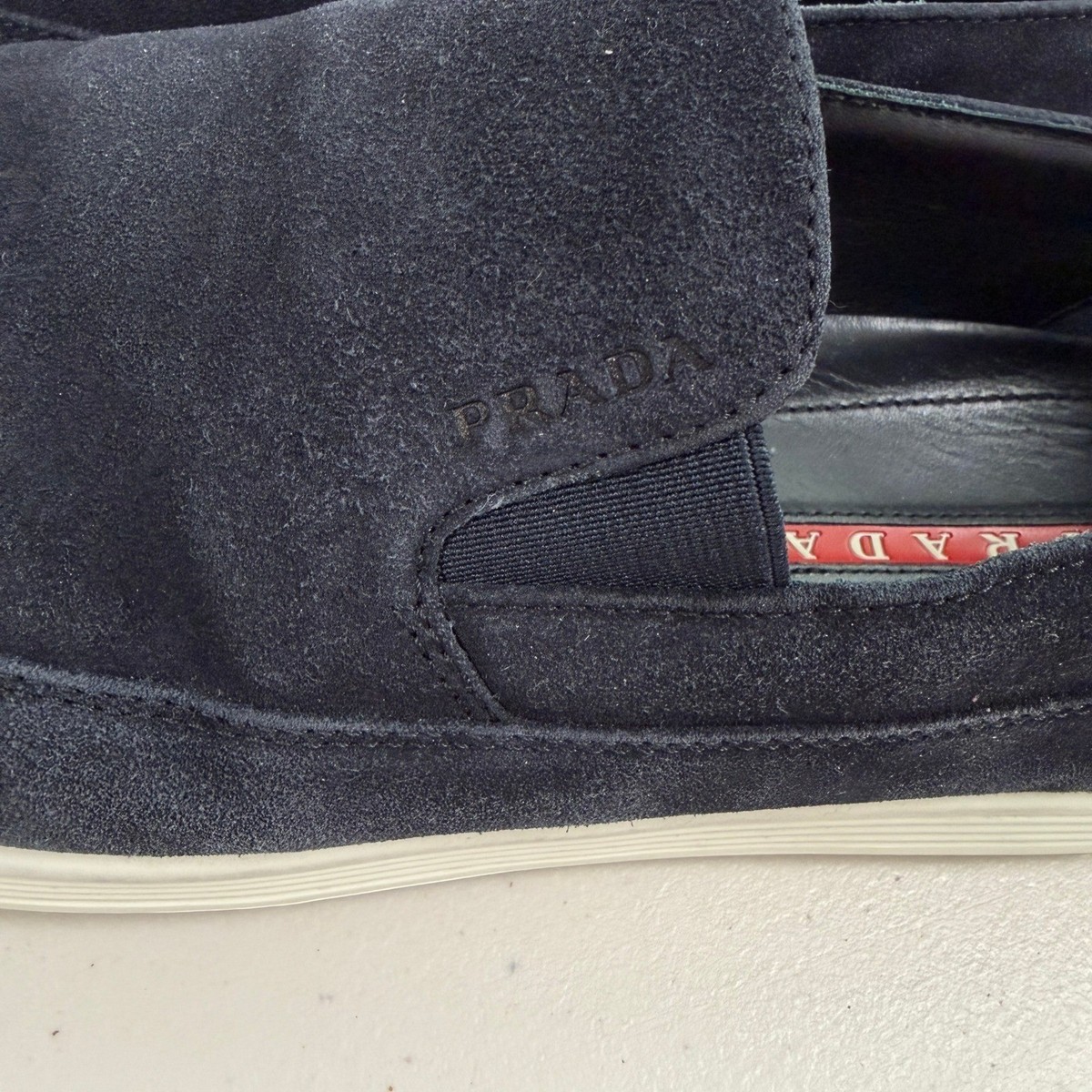 Prada Suede Navy Blue Slip On Sneakers Shoes Men UK 8 US 10  display picture 1