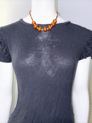 Vintage 17 inch Beautiful Copper/Orange And Silvertone Beaded Necklace