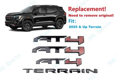 4PCS Gloss Black Red Doors Rear AT4 Terrain Emblem Badges 2025 & Up Terrain
