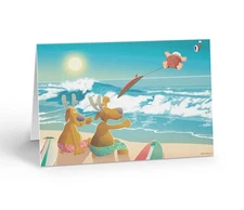 Santa Surfing Wave with Reindeer, 12 Cards with Envelopes, A6 Size 6.25" x 4.5"