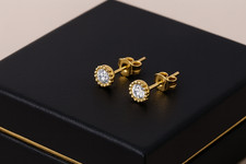 9ct Yellow Gold on Silver Cubic Zirconia Solitaire Round Stud Earrings 2,3, 4mm