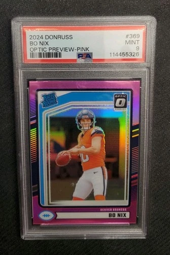 2024 Panini Donruss - Rated Rookie Bo Nix #369 Optic Preview Pink Prizm (RC)
