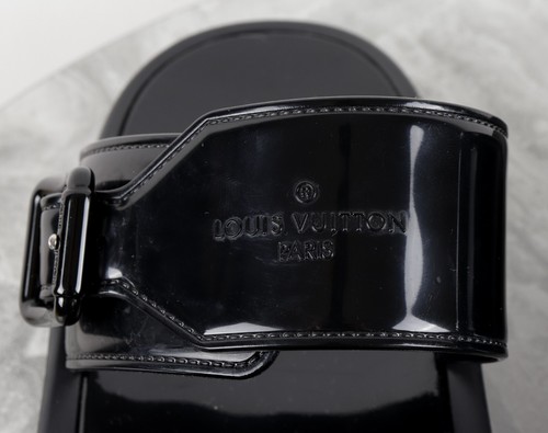 LOUIS VUITTON Sunbath Slide Brown Monogram Canvas Black Rubber Sandal Size 37 - Picture 3 of 12