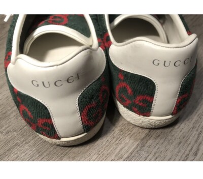 Gucci Ace GG Logo Terry Cloth Green Velvet Men's Sneakers Size