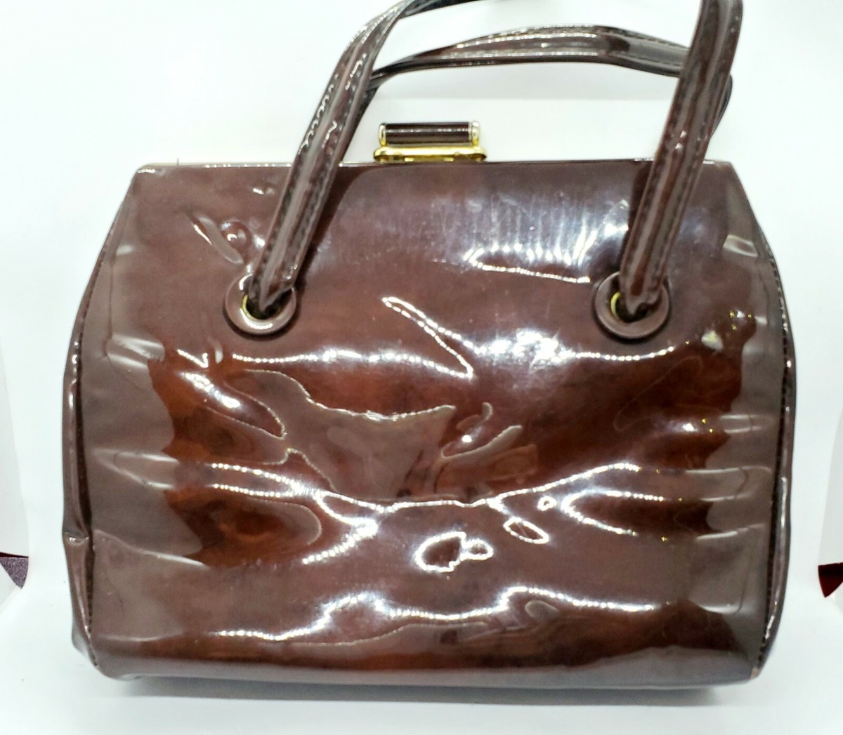 Spilene Patent Tortoise Shell Brown Handbag 1950s Shiny Purse Vintage