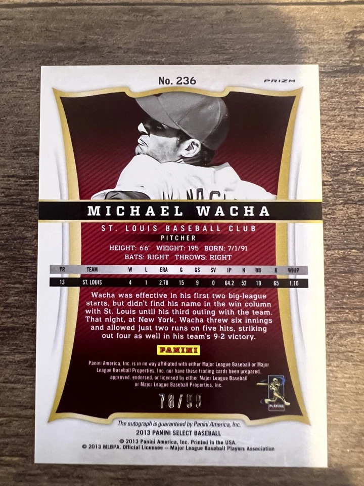 2013 Panini выбрать Майкл Вача RC авто белый /99 #236 - Изображение 3 из 3