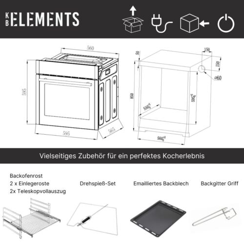 KB-ELEMENTS Autarkes Herdset 70L Einbaubackofen 60cm + 60cm Induktionskochfeld - Bild 5 von 13