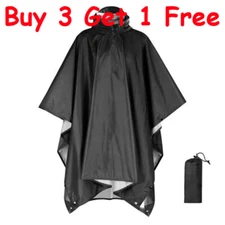 Waterproof Hooded Ripstop Rain Poncho Military Camping Hiking Raincoat Black NEW