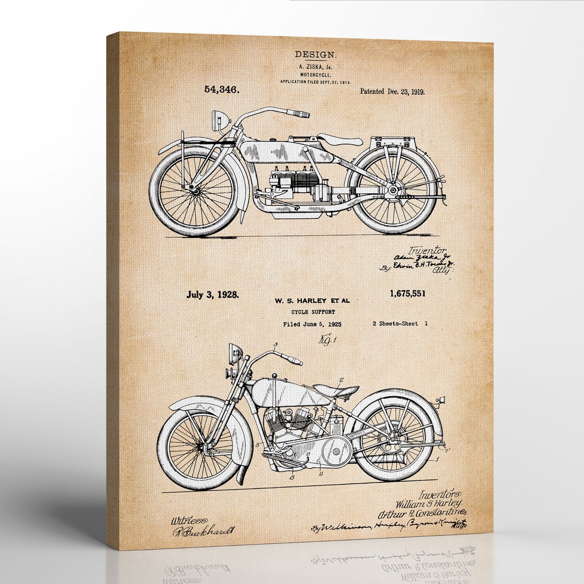 Vintage Harley Davidson Patent Canvas Frame - Harley Davidson