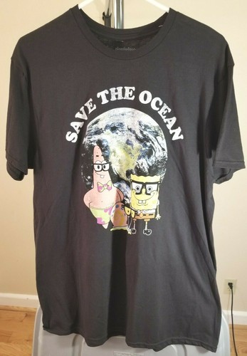 SpongeBob SquarePants Nickelodeon Classic Black Save The Ocean Large T-Shirt - Picture 2 of 3