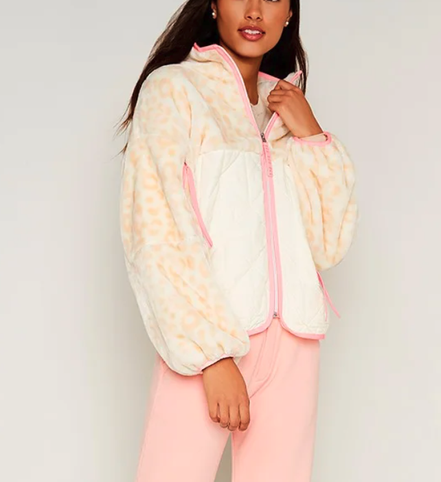 UGG Marlene Sherpa Quilted Fleece Jacket in White Panther MSRP$168 