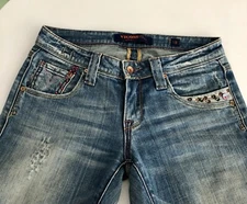 Vigoss Boot Cut Womens Embellished Pocket Jeans Sz 1/2