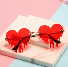 Womens Ladies Love Heart Shape Rimless Clear Lens Sunglasses Fancy Dress Party