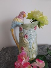 GRAND PICHET VINTAGE,FAÏENCE, PERROQUET OU PERRUCHE,BARBOTINE/TTBE/NO ST CLÉMENT