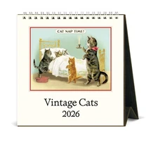 Cavallini & Co. Vintage Cats 2026 Easel Desk Calendar, 6.5"x6.5"