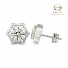 Moissanite Stud Earrings Solid 14K White Gold Excellent Round Cut 2 Carat VVS1