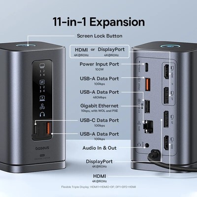 USB C Hub to DP 4K@60Hz HDMI DisplayPort Docking Station Triple Display RJ45 PD