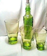 DECANTER SET, W/ CORK,FOUR 4 PC SET,SCULPTURED GREEN GLASS, NWT, FREE SHIP