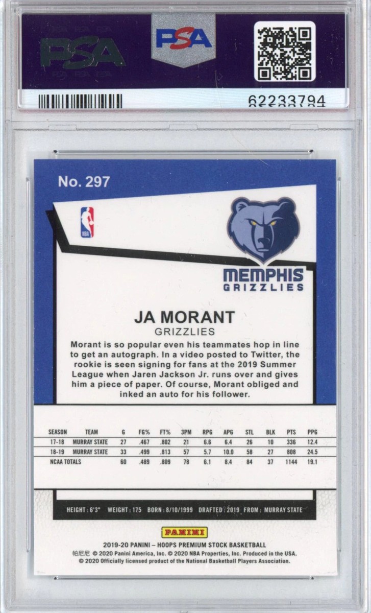 Graded 2019-20 Panini Hoops Premium Stock Ja Morant #297